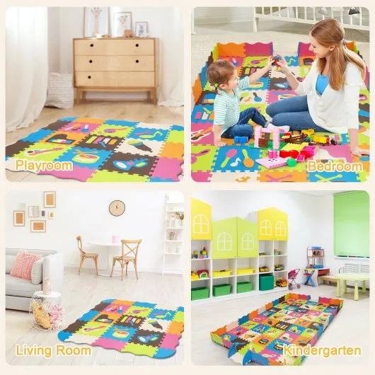 125 Pieces Baby Foam Interlocking Play Mat with Fence Instruments Styles