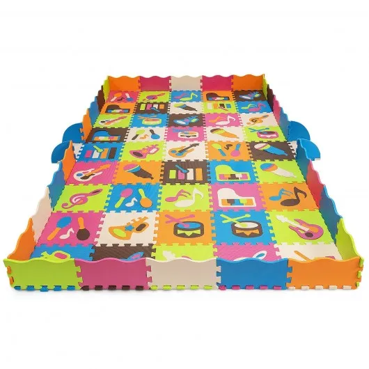 125 Pieces Baby Foam Interlocking Play Mat with Fence Instruments Styles