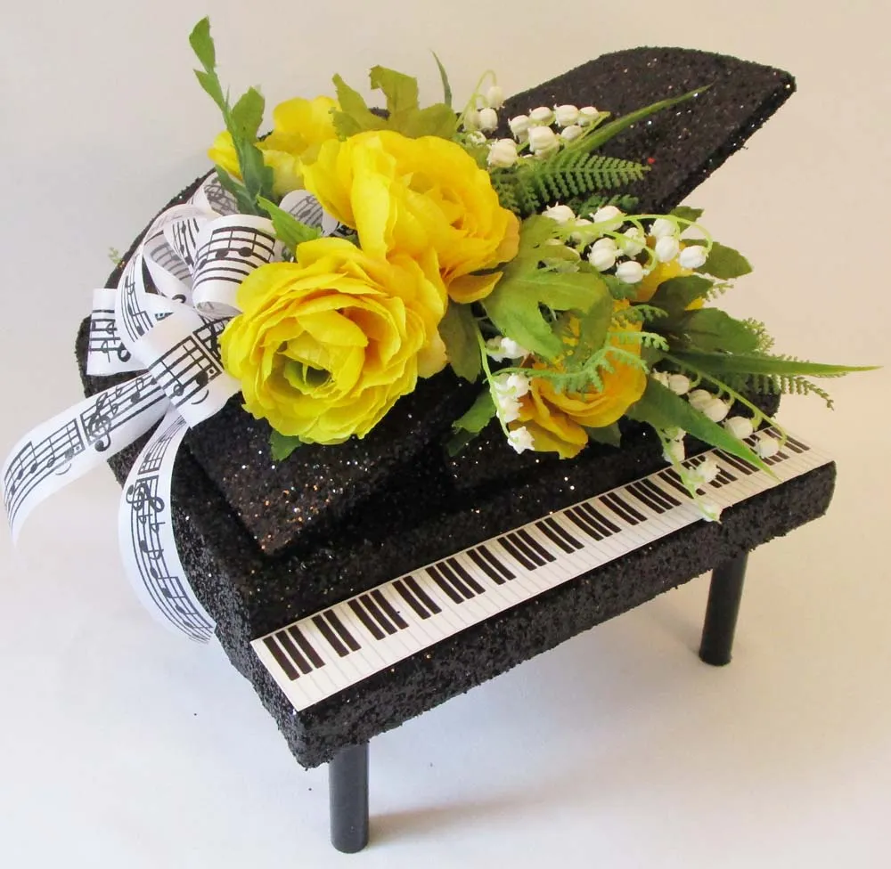 Baby Grand Piano Centerpiece with Silk Flowers & Greenery