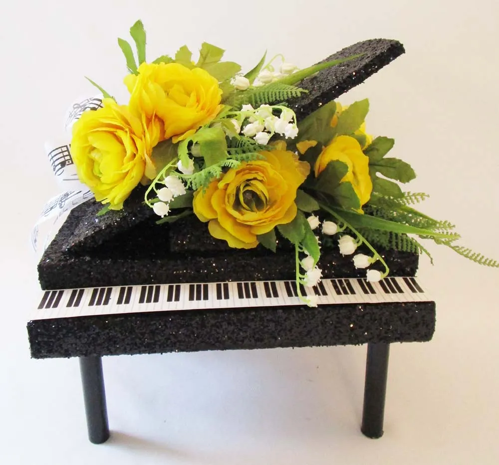 Baby Grand Piano Centerpiece with Silk Flowers & Greenery