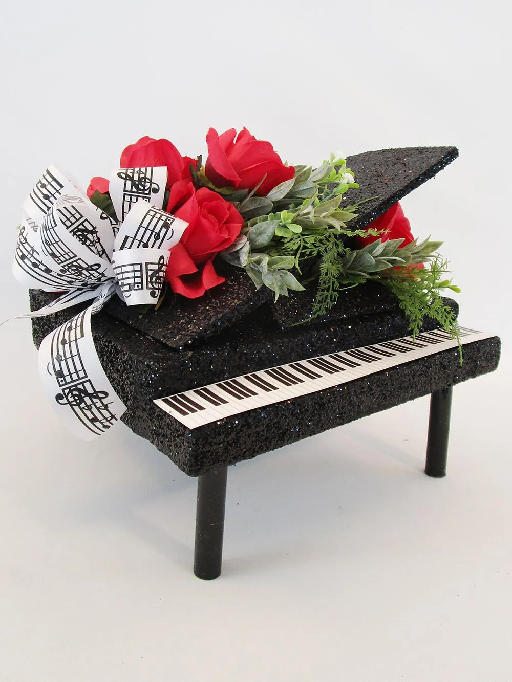 Baby Grand Piano Centerpiece with Silk Flowers & Greenery