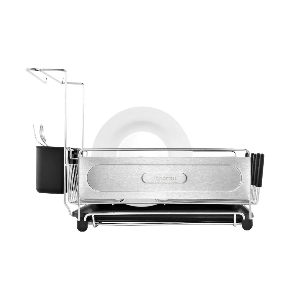 Compact Dish Drying Rack & Drain Tray With Wine Glass Holder