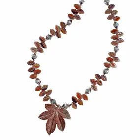 Czech Pressed Glass Leaves with Jasper Maple Leaf Pendant by KJK Jewelry