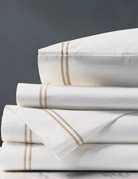 Double Striped Bisque Satin Stitch Sheet Set