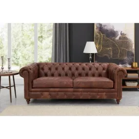 Genuine Brown Eco Leather 2 Seater Chesterfield  Sofa