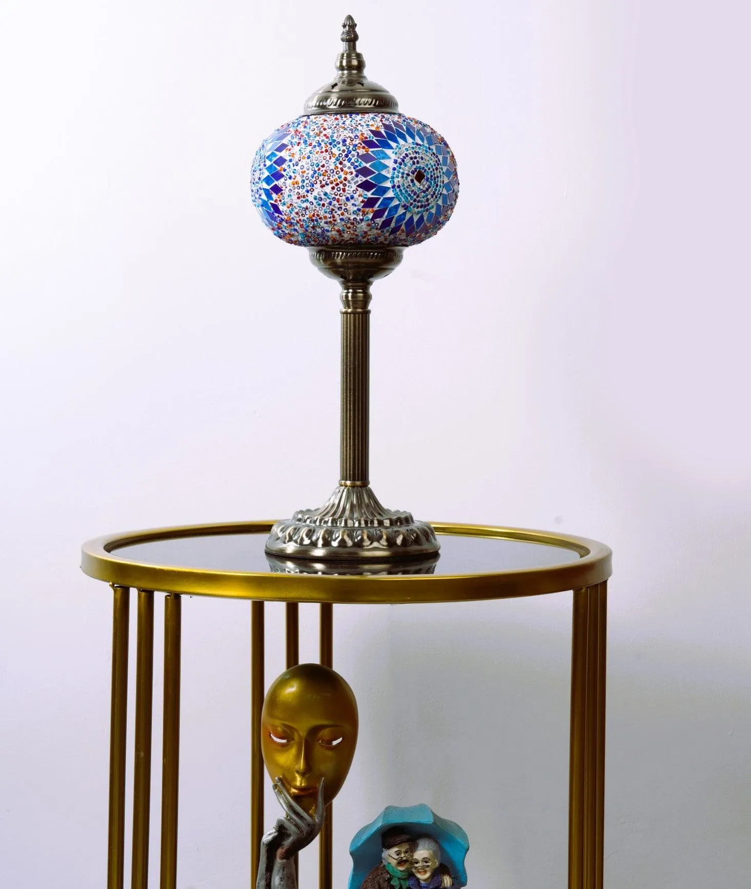 Glow Round Table Lamp – Assorted Globe Turkish Design with Golden Base