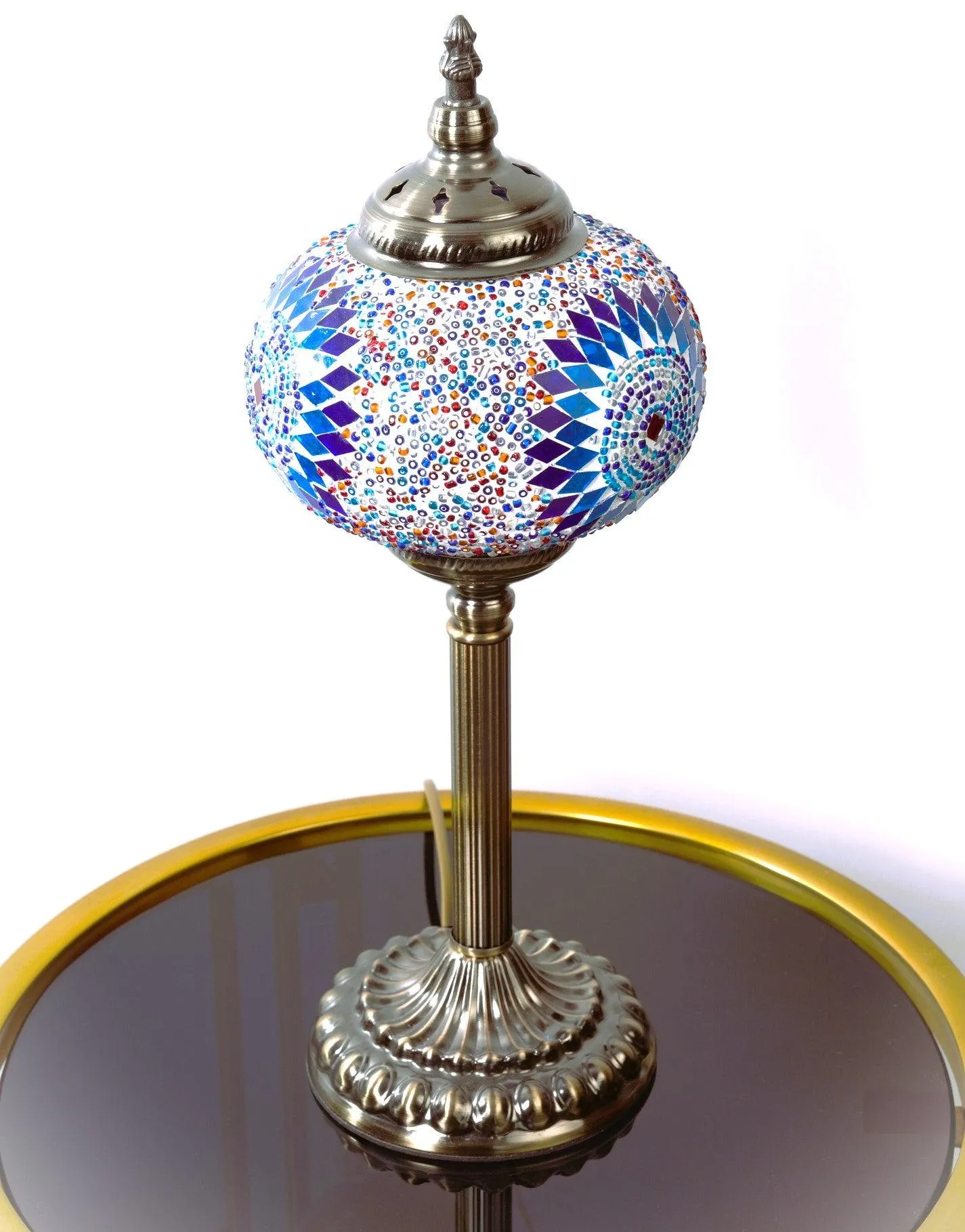 Glow Round Table Lamp – Assorted Globe Turkish Design with Golden Base