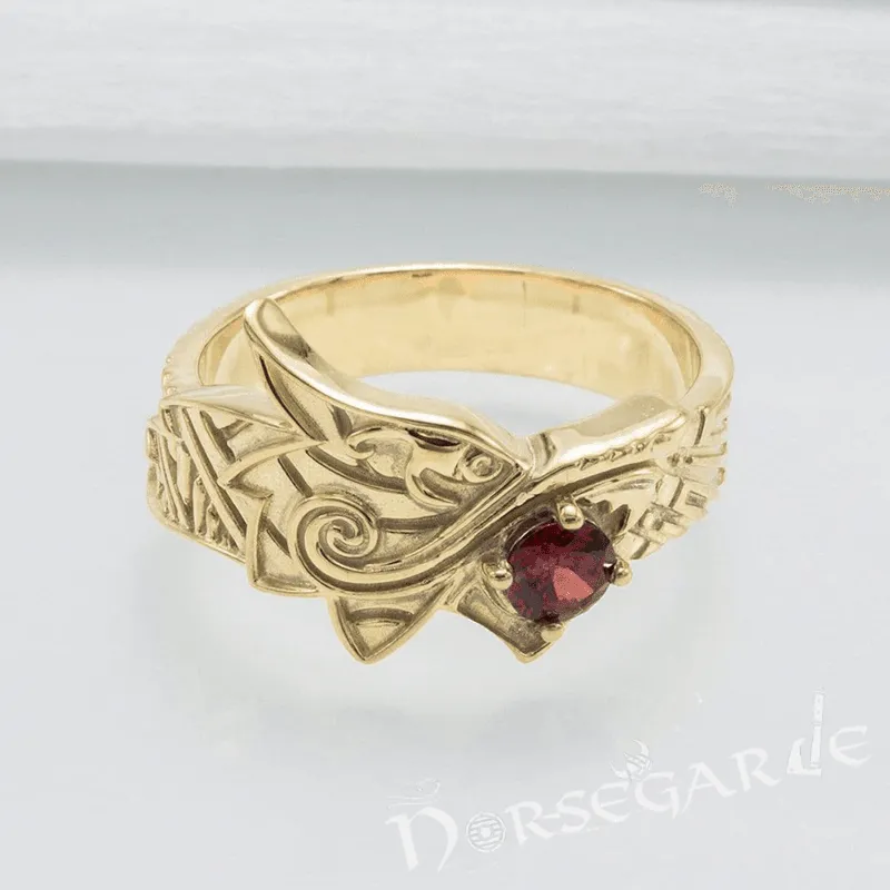 Handcrafted Fenrir Sun Eater Ring - Gold with Ruby