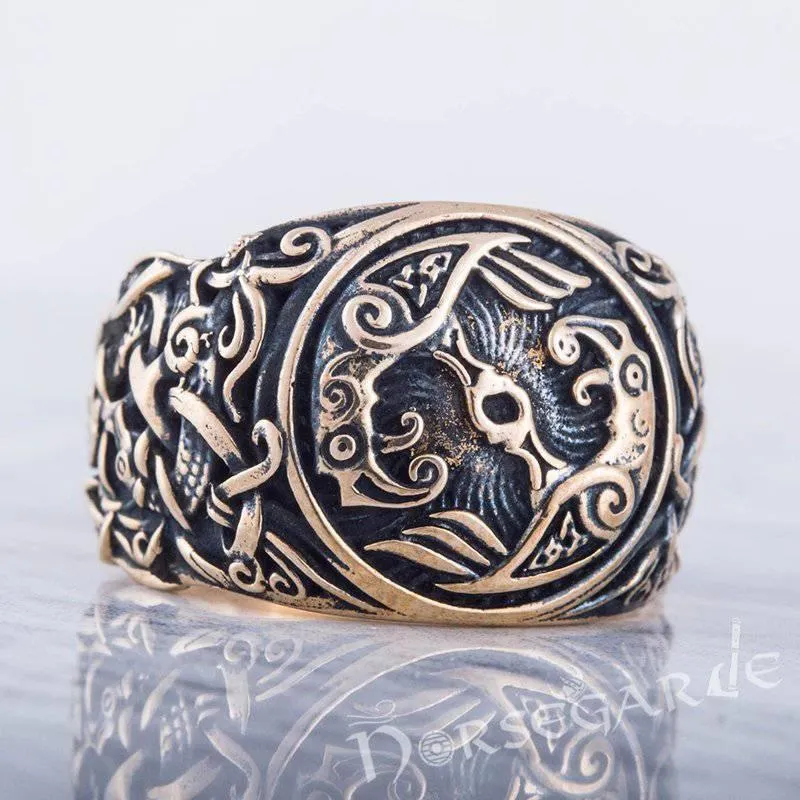 Handcrafted Ravens Mammen Style Ring - Bronze