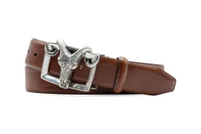 Kenya Guide "Rams Head Plaque" Saddle Leather Belt - Chestnut