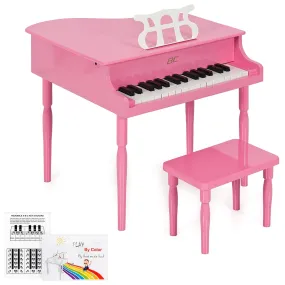 Kids Mini Wooden Grand Piano w/ Lid, Bench, Music Rack, Song Book, Stickers