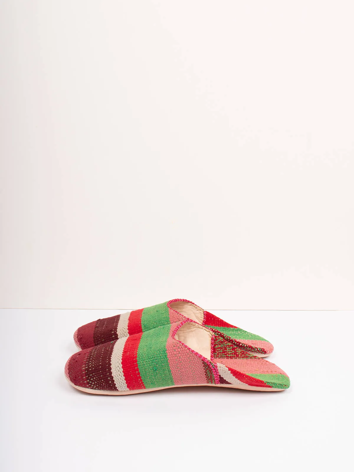 Moroccan Boujad Basic Babouche Slippers, Carnival Stripe