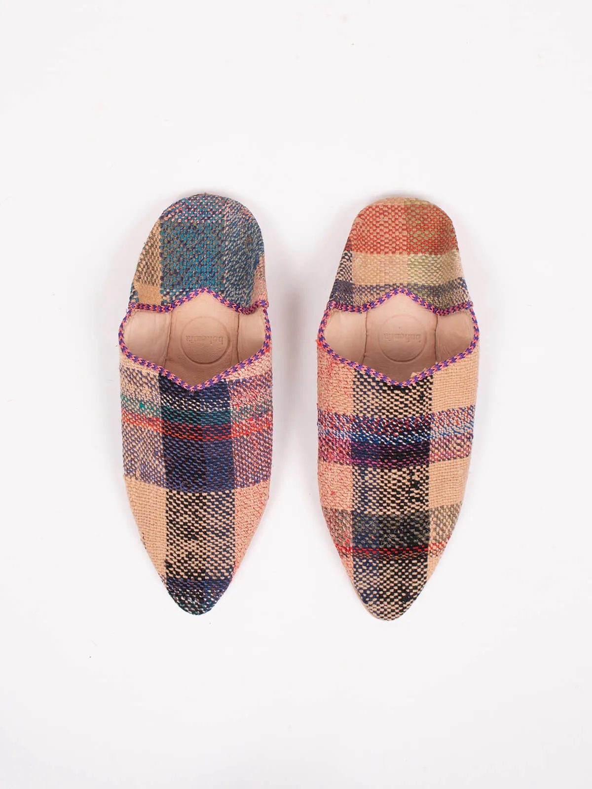 Moroccan Boujad Pointed Babouche Slippers, Agafay Check