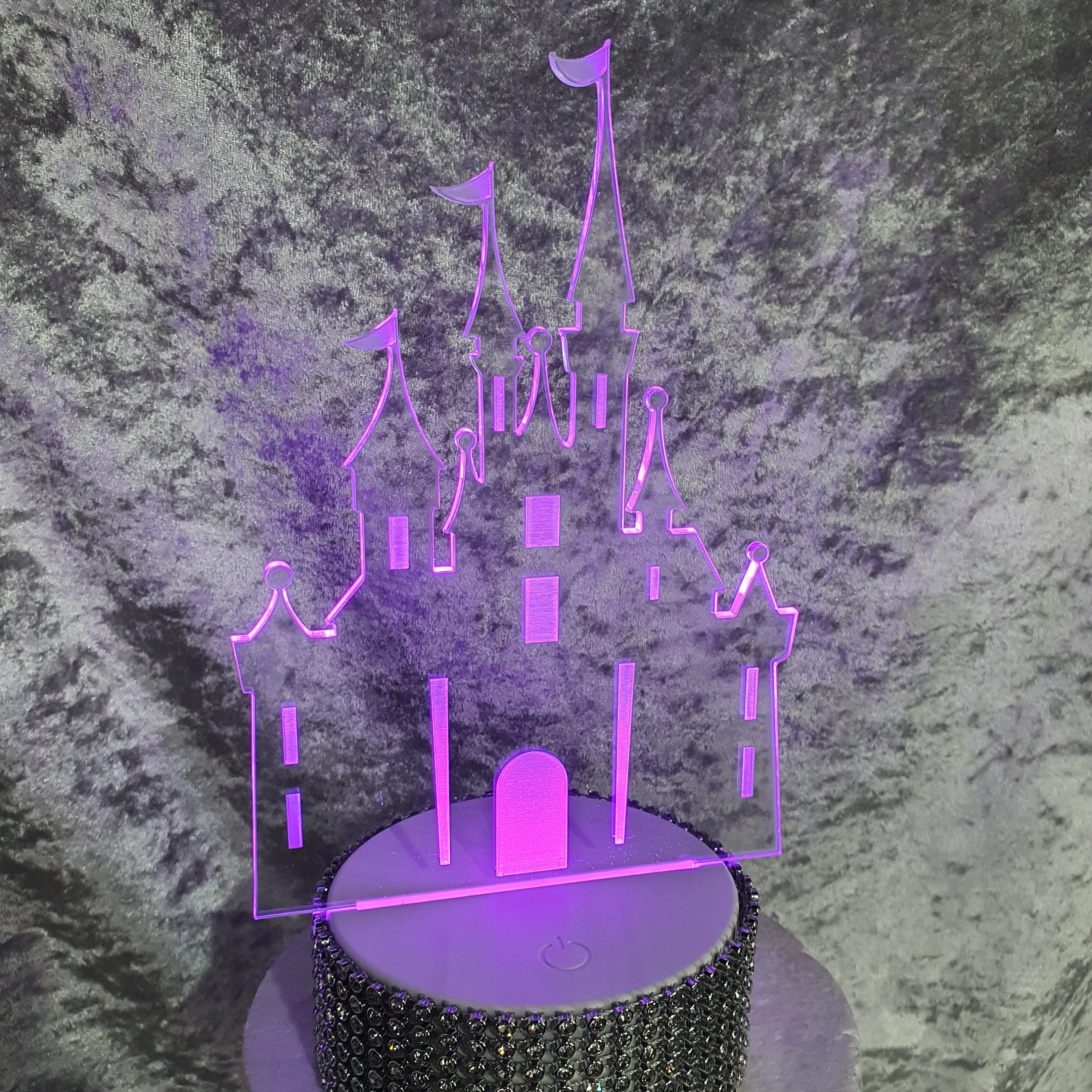 Personalized Fairy Tale Castle Cake topper - Acrylic Castle,Engraved personalised with any wording LED light-up topper by Crystal wedding uk