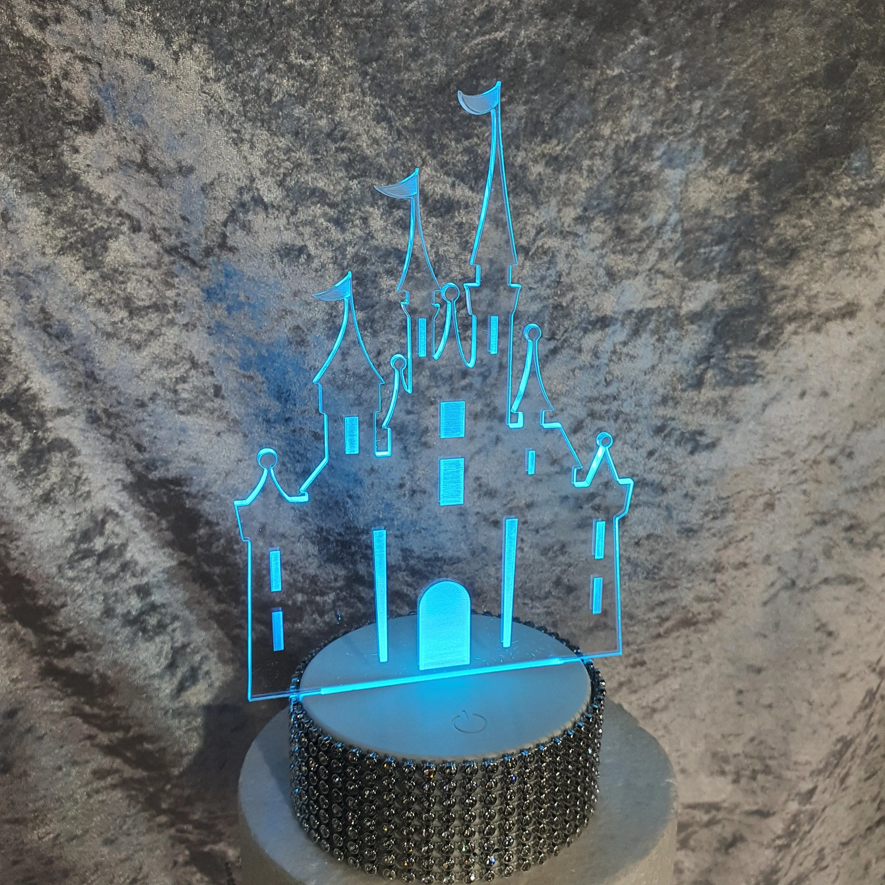 Personalized Fairy Tale Castle Cake topper - Acrylic Castle,Engraved personalised with any wording LED light-up topper by Crystal wedding uk